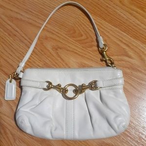 Coach White Leather Belted Studded Horse Bit Wristlet